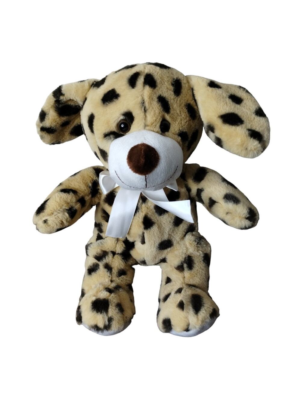 Rhode Island Novelty Tan Spotted Puppy Dog Plush White Bow Stuffed Animal